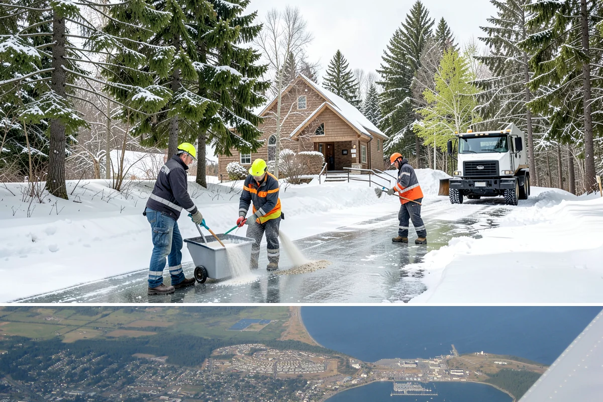 Grocery Store Sidewalk Clearing in Oak Harbor, Island County, WA - Grocery demand is highest from late November through February, when heavy daily traffic packs doorway snow into ice between...