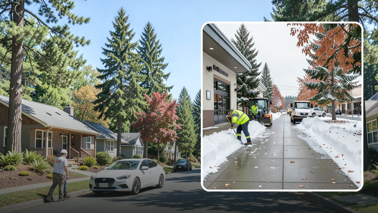 Grocery Store Sidewalk Clearing in Orting, Pierce County, WA - High-volume entrance sidewalk clearing for Western Washington grocery stores, keeping vestibules and cart lanes safe for shoppers...