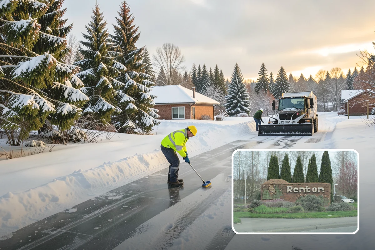 Grocery Store Sidewalk Clearing in Renton, King County, WA - Vestibule and cart lanes cleared for heavy shopper volume
