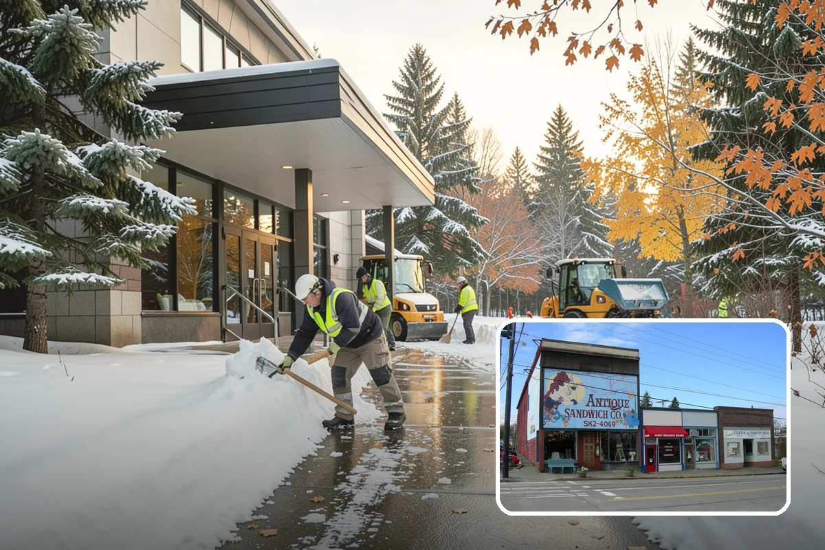 Grocery Store Sidewalk Clearing in Ruston, Pierce County, WA - Vestibule and cart lanes cleared for heavy shopper volume