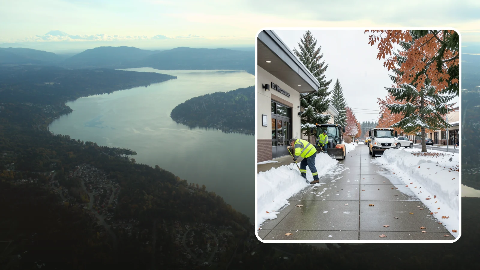 Grocery Store Sidewalk Clearing in Sammamish, King County, WA - High-volume entrance sidewalk clearing for Western Washington grocery stores, keeping vestibules and cart lanes safe for shoppers...