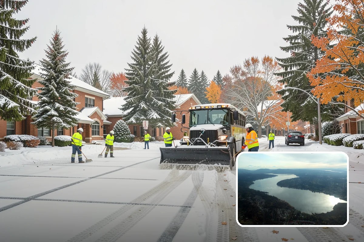 Grocery Store Sidewalk Clearing in Sammamish, King County, WA - Vestibule and cart lanes cleared for heavy shopper volume