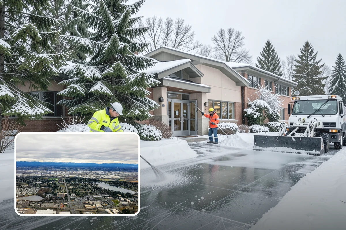 Grocery Store Sidewalk Clearing in SeaTac, King County, WA - Vestibule and cart lanes cleared for heavy shopper volume