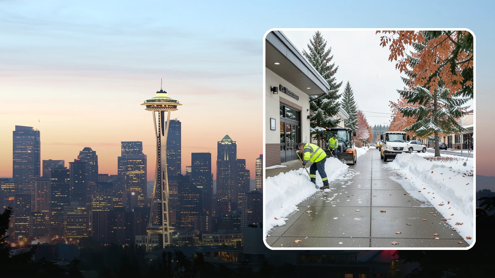 Grocery Store Sidewalk Clearing in Seattle, King County, WA - High-volume entrance sidewalk clearing for Western Washington grocery stores, keeping vestibules and cart lanes safe for shoppers...