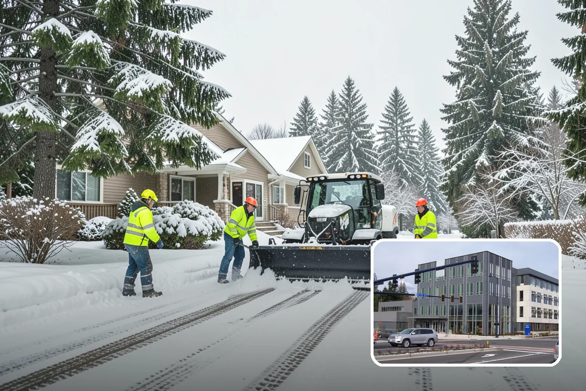 Grocery Store Sidewalk Clearing in Shoreline, King County, WA - Vestibule and cart lanes cleared for heavy shopper volume