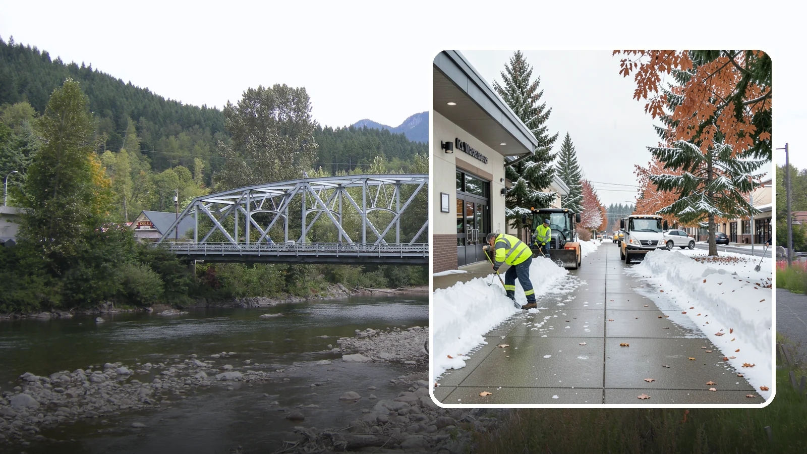 Grocery Store Sidewalk Clearing in Skykomish, King County, WA - High-volume entrance sidewalk clearing for Western Washington grocery stores, keeping vestibules and cart lanes safe for shoppers...