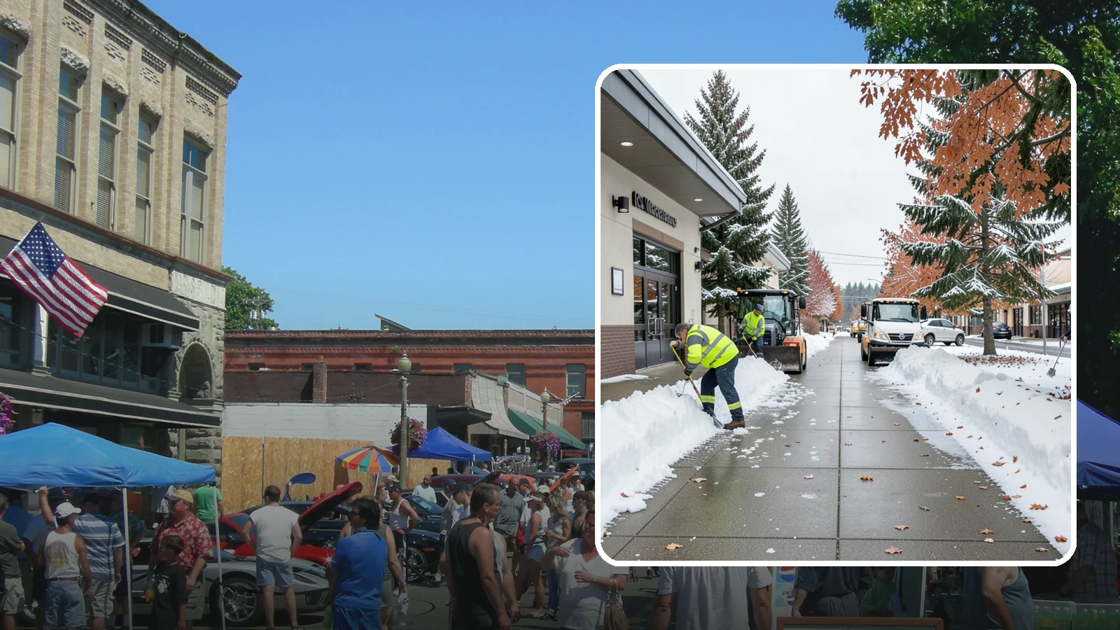 Grocery Store Sidewalk Clearing in Snohomish, Snohomish County, WA - High-volume entrance sidewalk clearing for Western Washington grocery stores, keeping vestibules and cart lanes safe for shoppers...