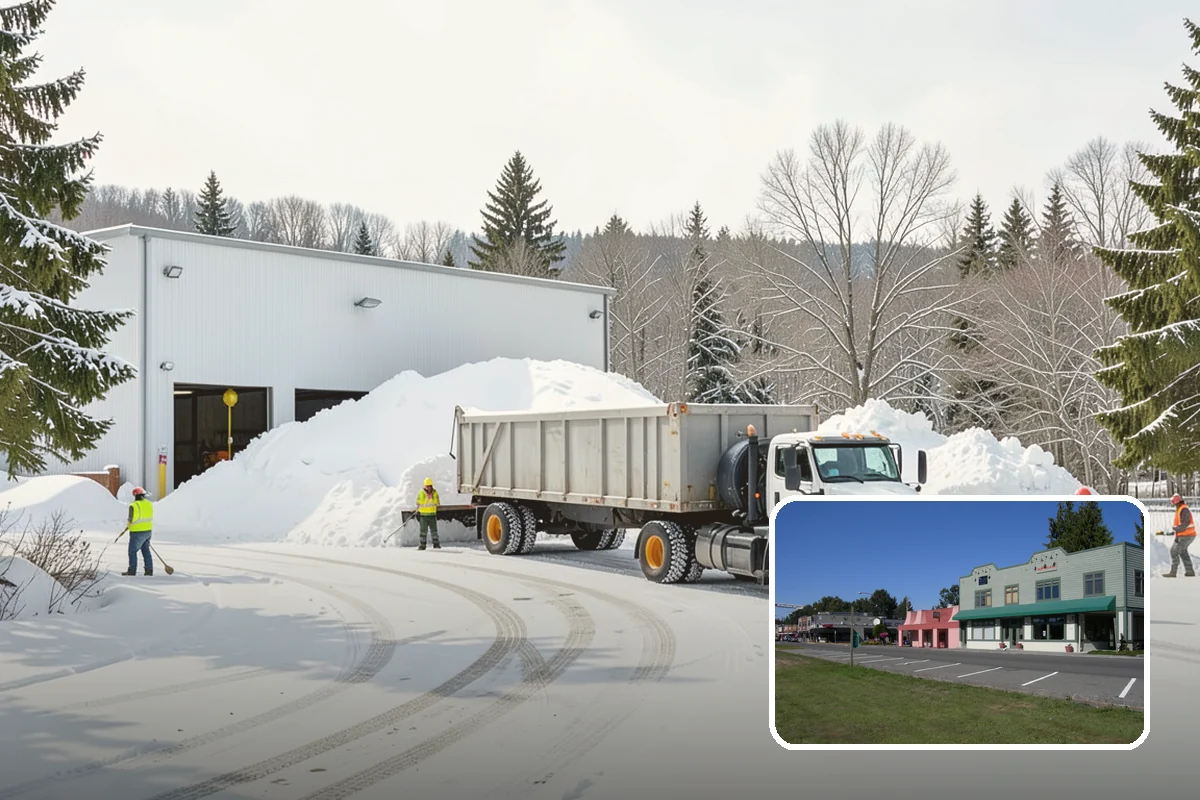 Grocery Store Sidewalk Clearing in Snoqualmie, King County, WA - Vestibule and cart lanes cleared for heavy shopper volume