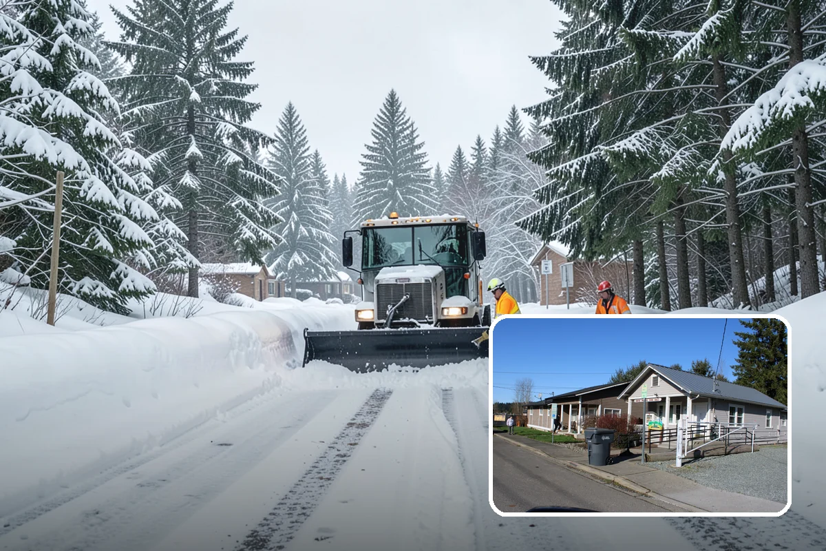 Grocery Store Sidewalk Clearing in South Prairie, Pierce County, WA - Vestibule and cart lanes cleared for heavy shopper volume