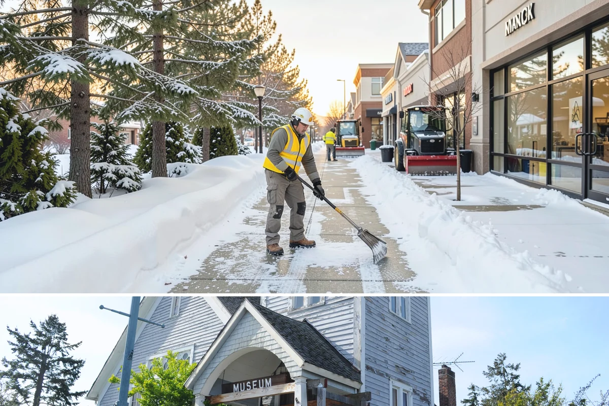 Grocery Store Sidewalk Clearing in Steilacoom, Pierce County, WA - Grocery demand is highest from late November through February, when heavy daily traffic packs doorway snow into ice between...