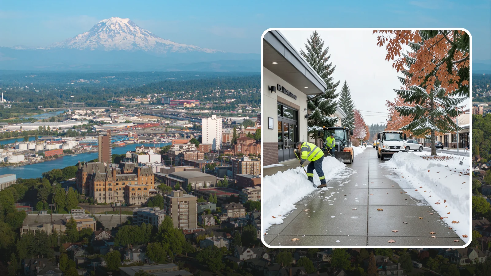 Grocery Store Sidewalk Clearing in Tacoma, Pierce County, WA - High-volume entrance sidewalk clearing for Western Washington grocery stores, keeping vestibules and cart lanes safe for shoppers...