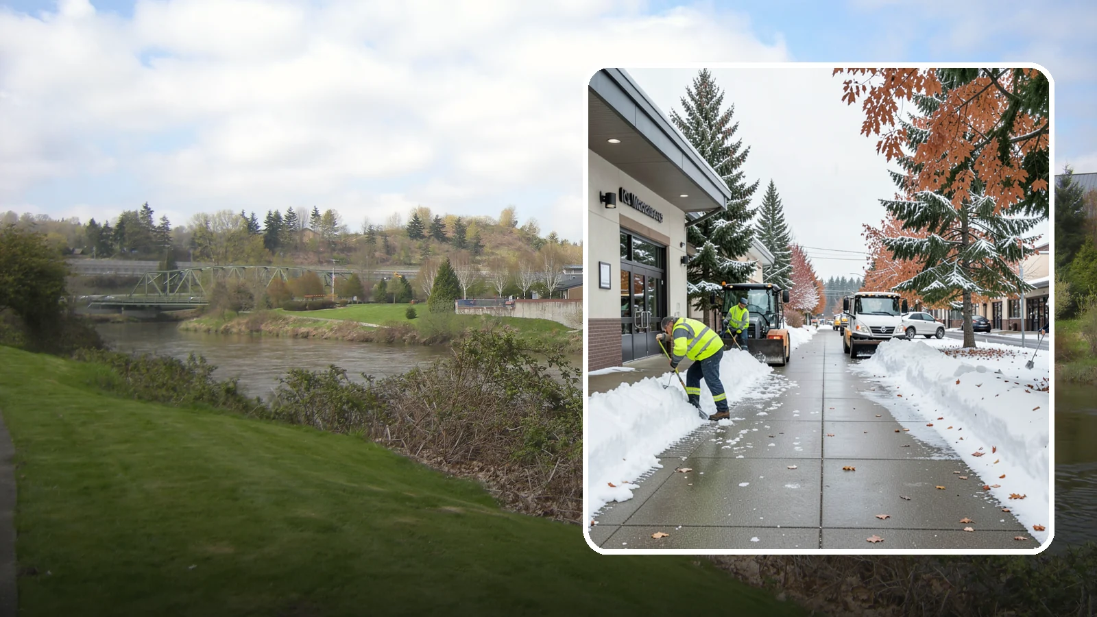 Grocery Store Sidewalk Clearing in Tukwila, King County, WA - High-volume entrance sidewalk clearing for Western Washington grocery stores, keeping vestibules and cart lanes safe for shoppers...