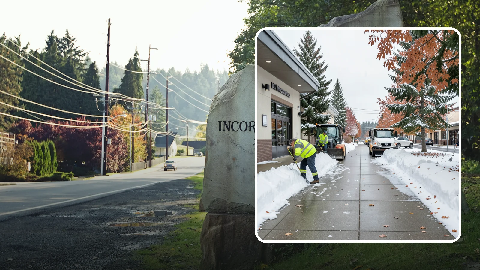 Grocery Store Sidewalk Clearing in Wilkeson, Pierce County, WA - High-volume entrance sidewalk clearing for Western Washington grocery stores, keeping vestibules and cart lanes safe for shoppers...