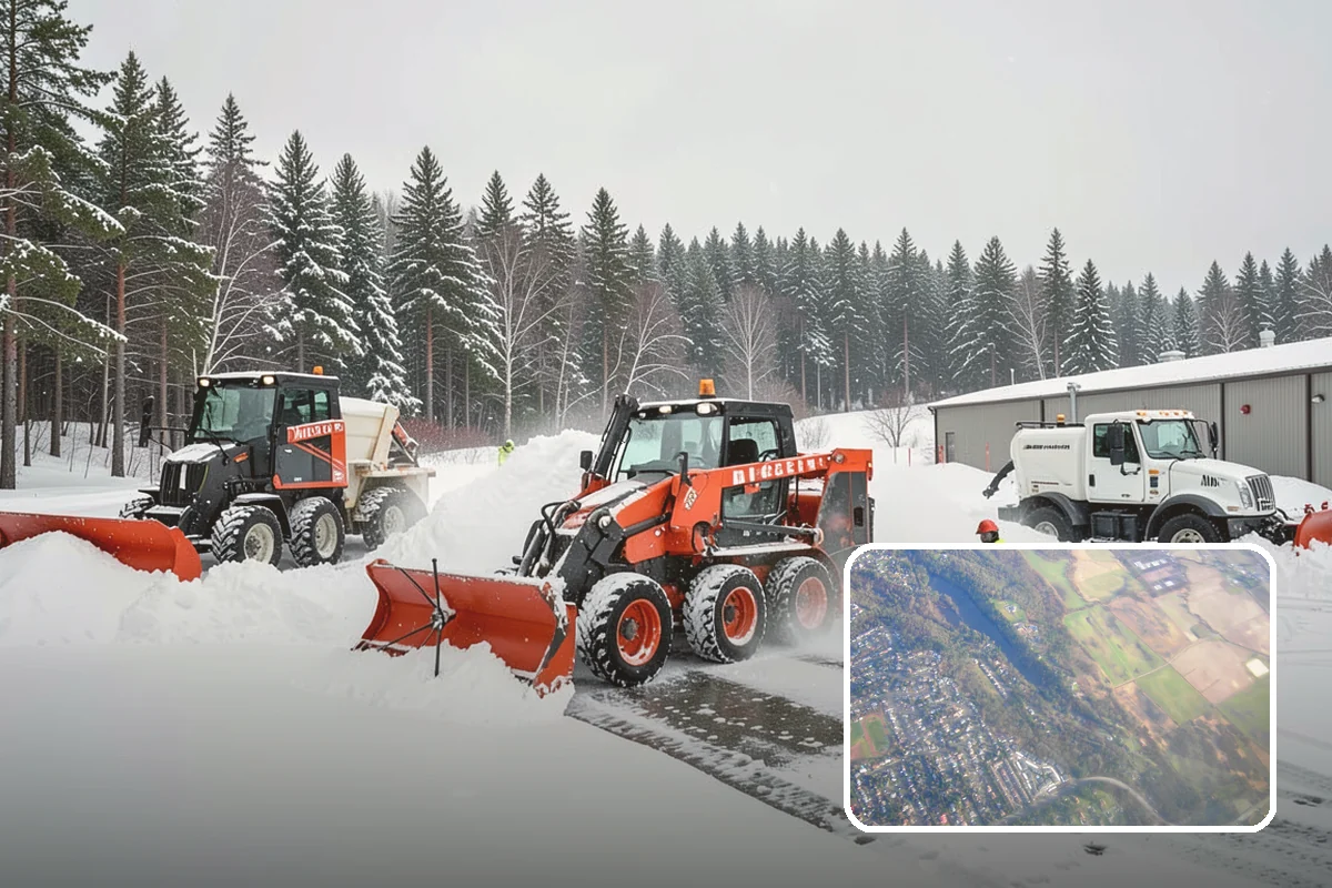 Grocery Store Snow Plowing in Algona, King County, WA - Customer lot and cart corrals cleared through store hours