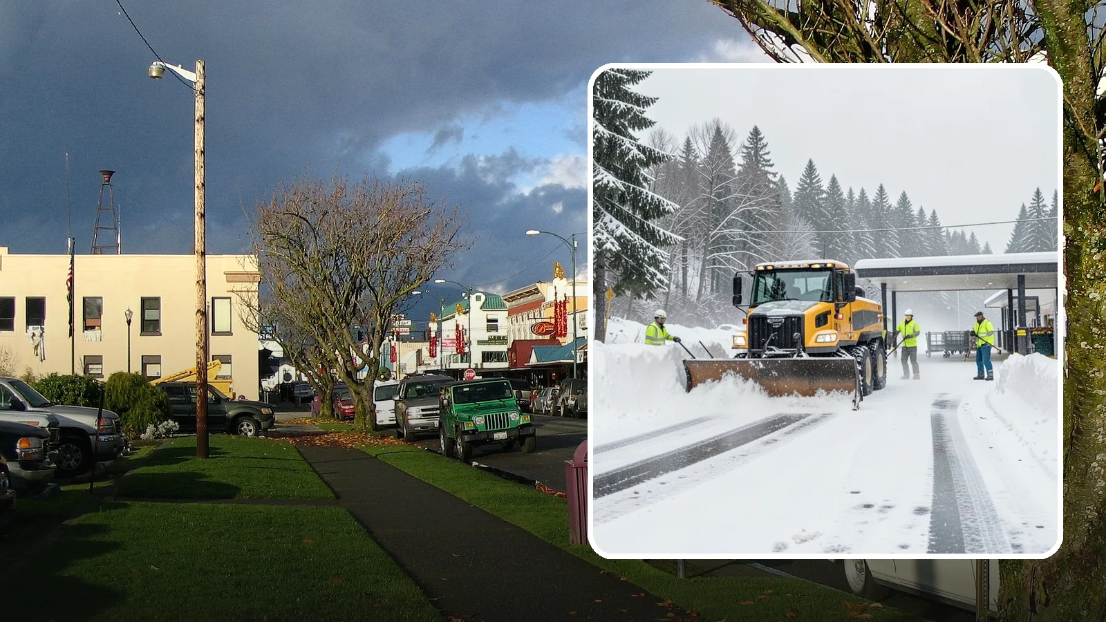 Grocery Store Snow Plowing in Arlington, Snohomish County, WA - We plow grocery lots, cart corrals, and entrances around store hours so shoppers reach the doors with carts in hand.