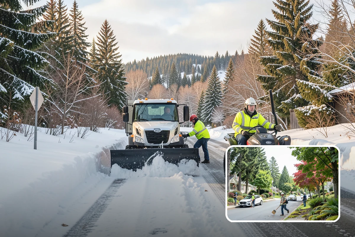 Grocery Store Snow Plowing in Beaux Arts Village, King County, WA - Customer lot and cart corrals cleared through store hours