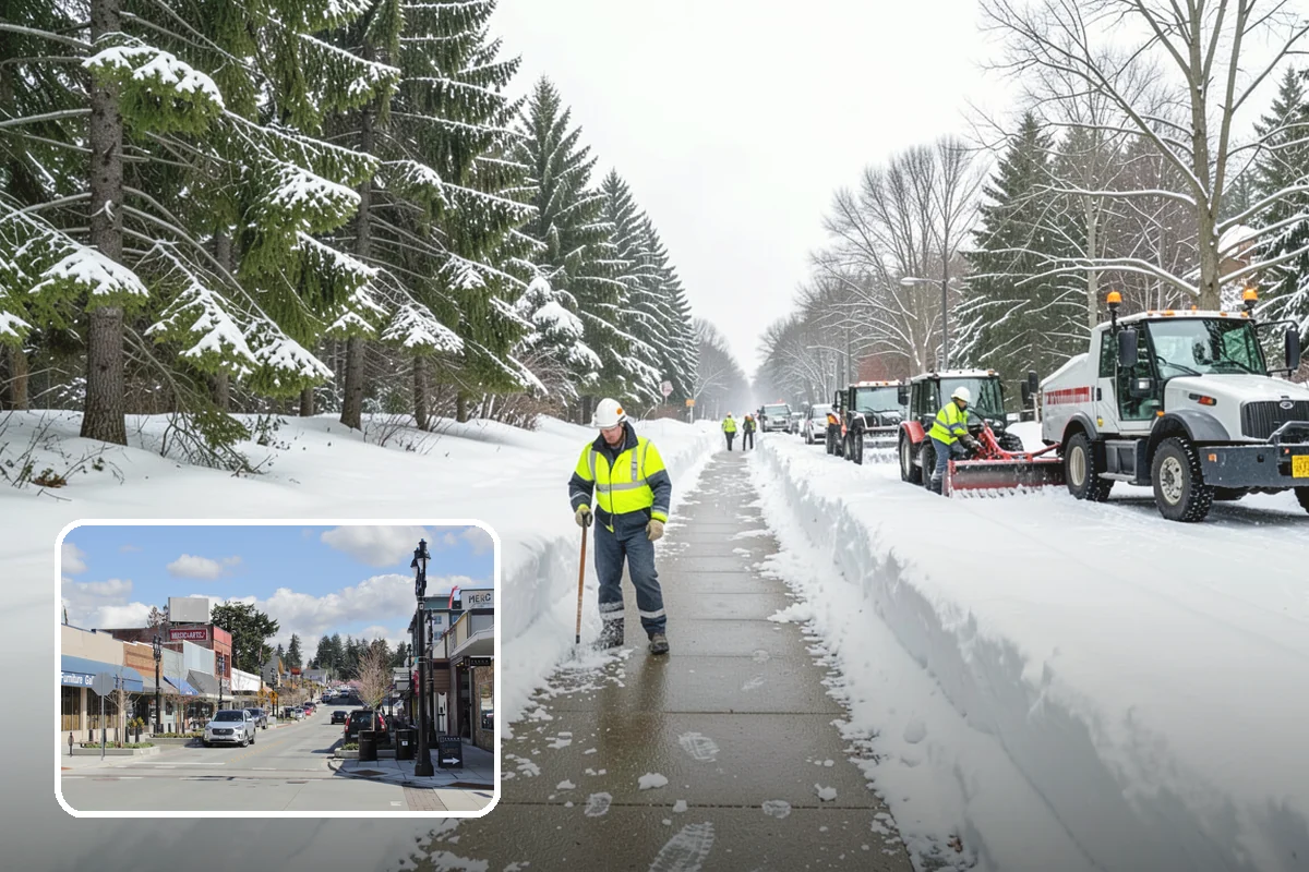 Grocery Store Snow Plowing in Bothell, King County, WA - Customer lot and cart corrals cleared through store hours