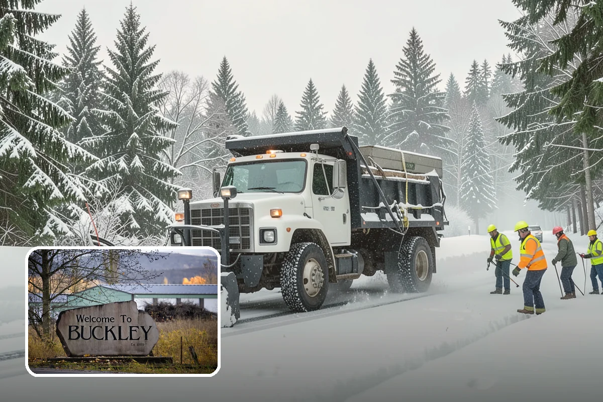Grocery Store Snow Plowing in Buckley, Pierce County, WA - Customer lot and cart corrals cleared through store hours