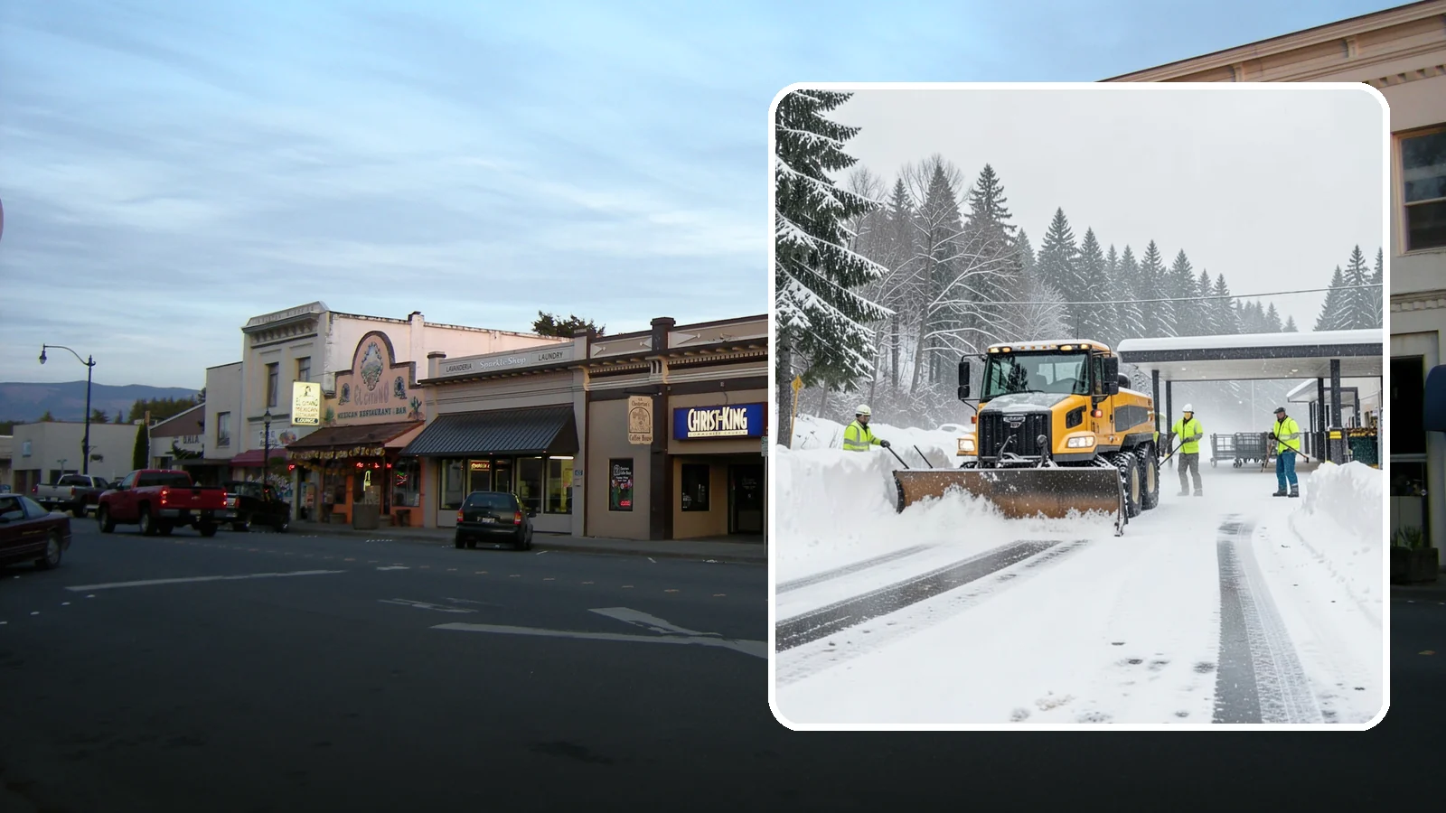 Grocery Store Snow Plowing in Burlington, Skagit County, WA - We plow grocery lots, cart corrals, and entrances around store hours so shoppers reach the doors with carts in hand.