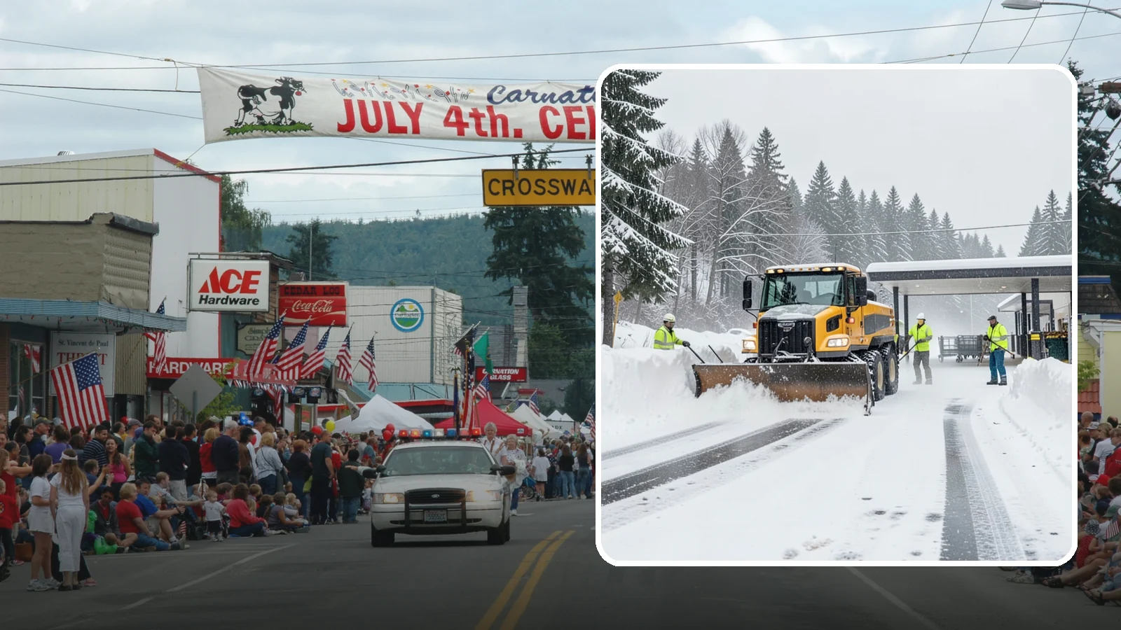 Grocery Store Snow Plowing in Carnation, King County, WA - We plow grocery lots, cart corrals, and entrances around store hours so shoppers reach the doors with carts in hand.