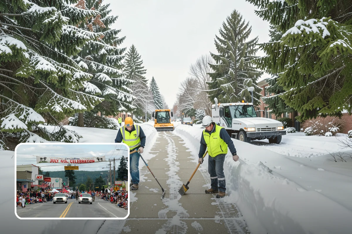 Grocery Store Snow Plowing in Carnation, King County, WA - Customer lot and cart corrals cleared through store hours
