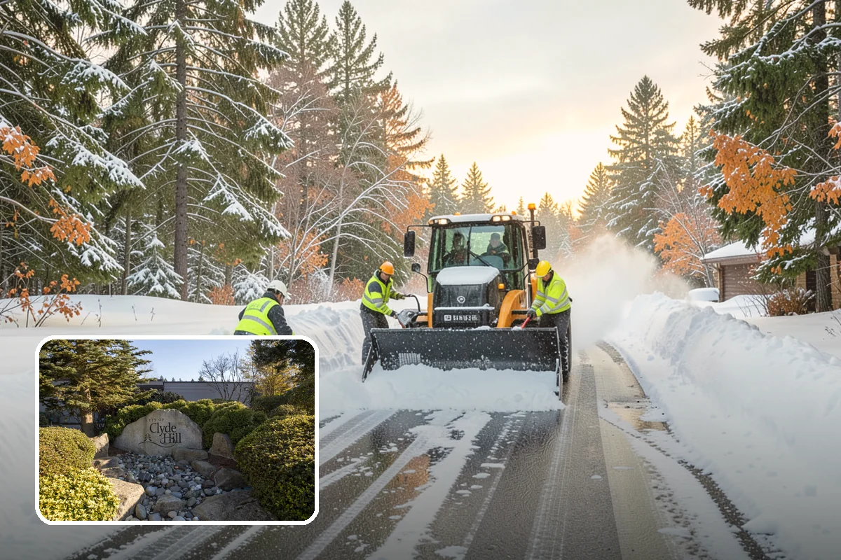 Grocery Store Snow Plowing in Clyde Hill, King County, WA - Customer lot and cart corrals cleared through store hours
