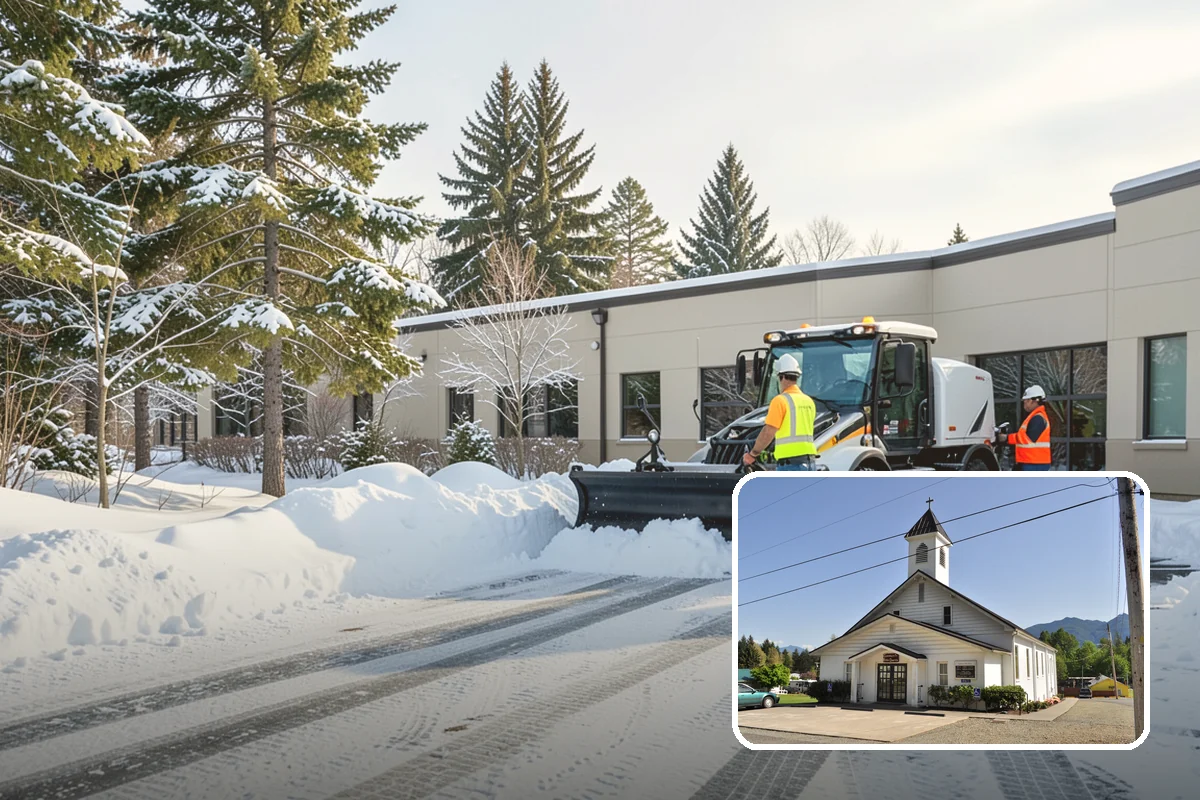 Grocery Store Snow Plowing in Concrete, Skagit County, WA - Customer lot and cart corrals cleared through store hours