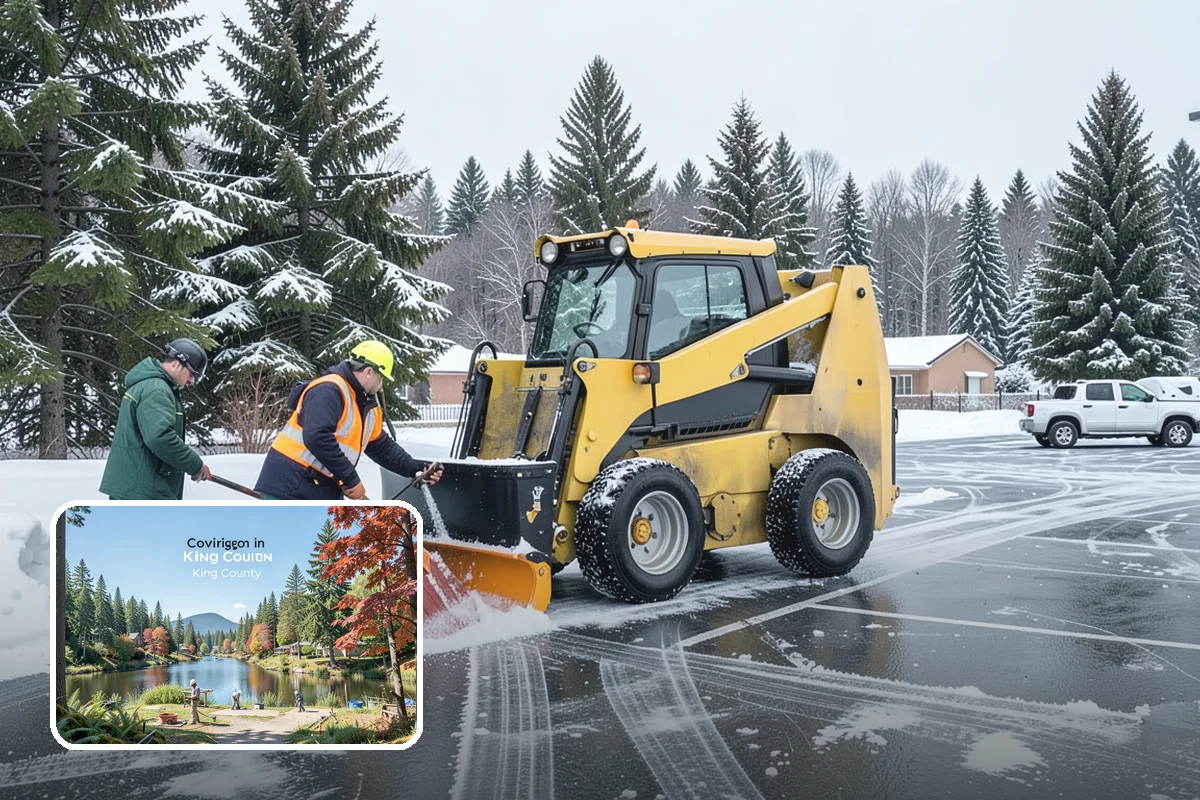 Grocery Store Snow Plowing in Covington, King County, WA - Customer lot and cart corrals cleared through store hours