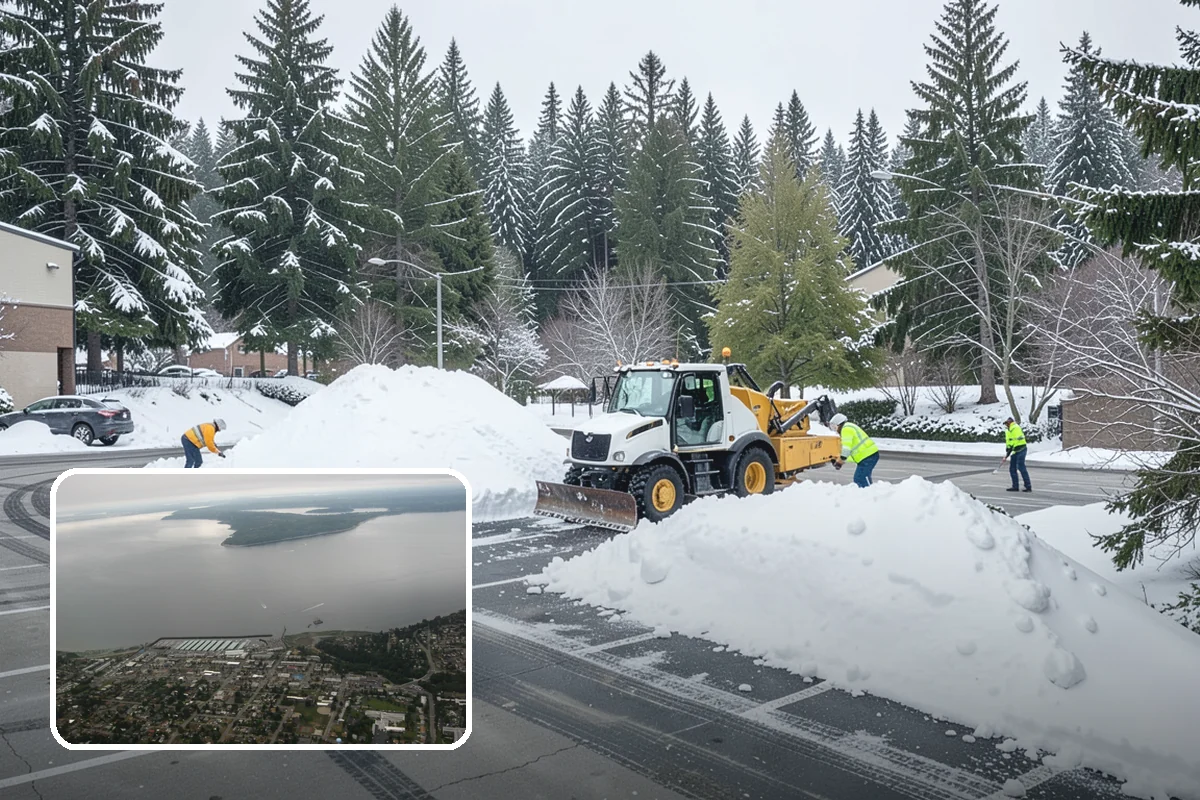 Grocery Store Snow Plowing in Des Moines, King County, WA - Customer lot and cart corrals cleared through store hours