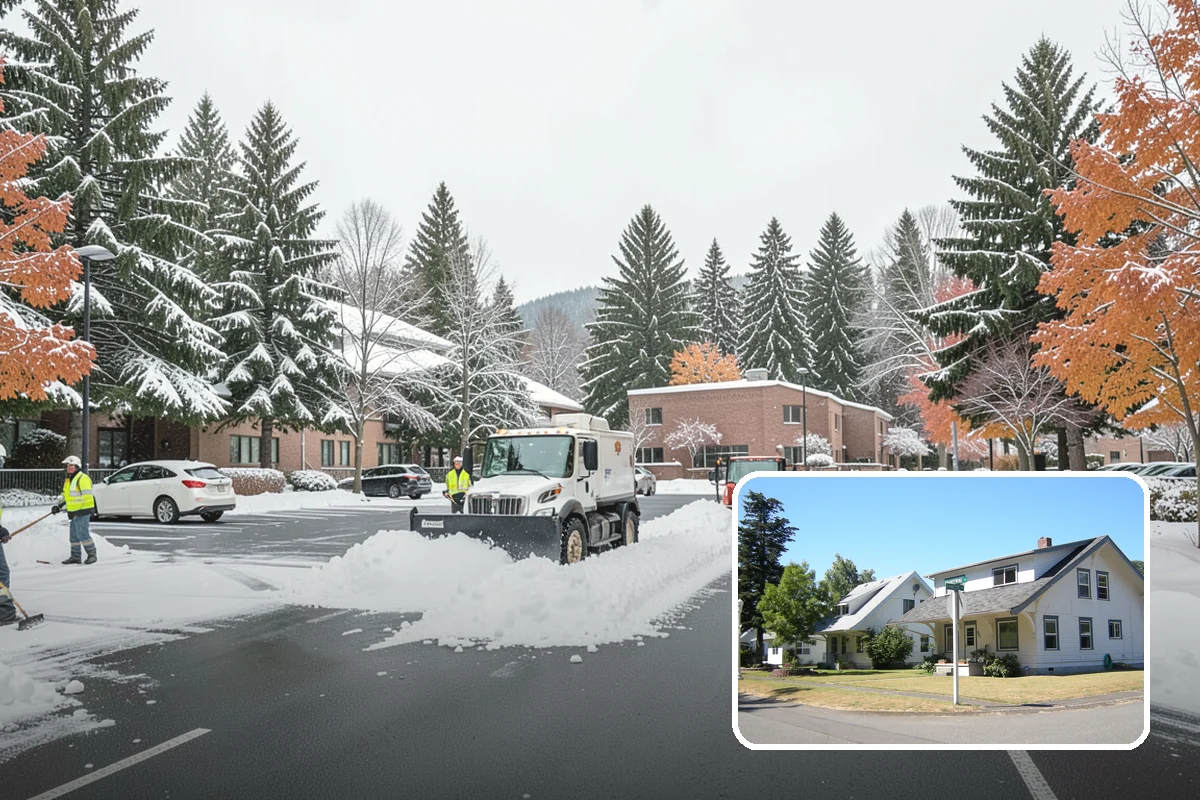 Grocery Store Snow Plowing in DuPont, Pierce County, WA - Customer lot and cart corrals cleared through store hours