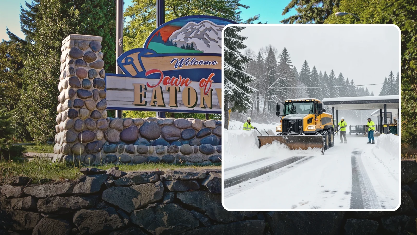 Grocery Store Snow Plowing in Eatonville, Pierce County, WA - We plow grocery lots, cart corrals, and entrances around store hours so shoppers reach the doors with carts in hand.