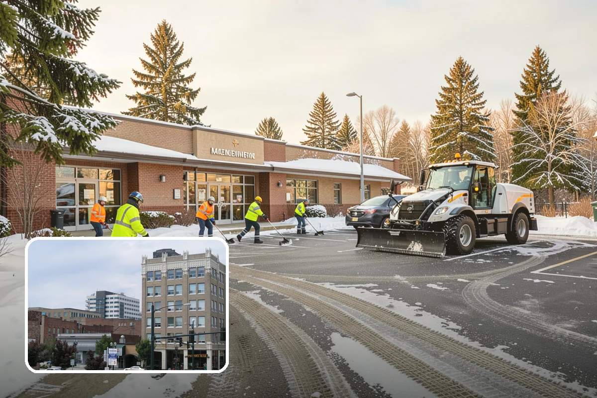 Grocery Store Snow Plowing in Everett, Snohomish County, WA - Customer lot and cart corrals cleared through store hours