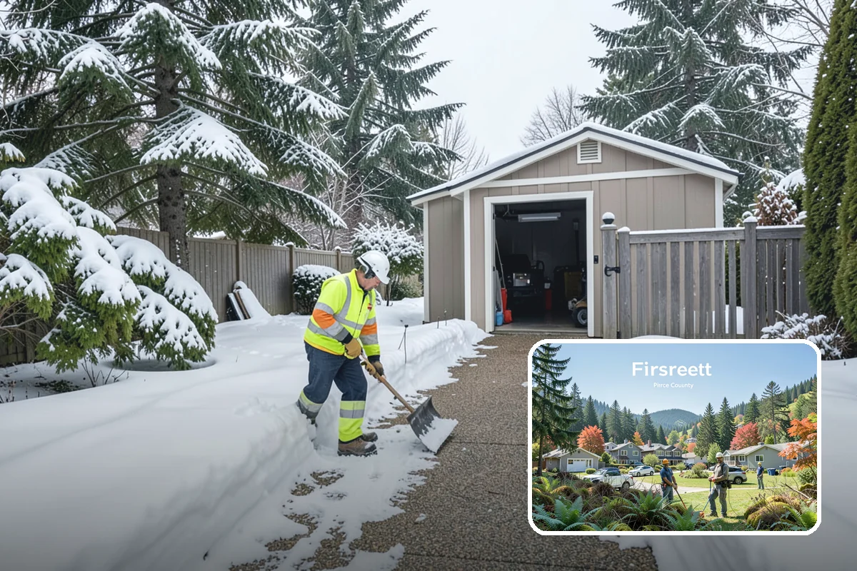 Grocery Store Snow Plowing in Fircrest, Pierce County, WA - Customer lot and cart corrals cleared through store hours