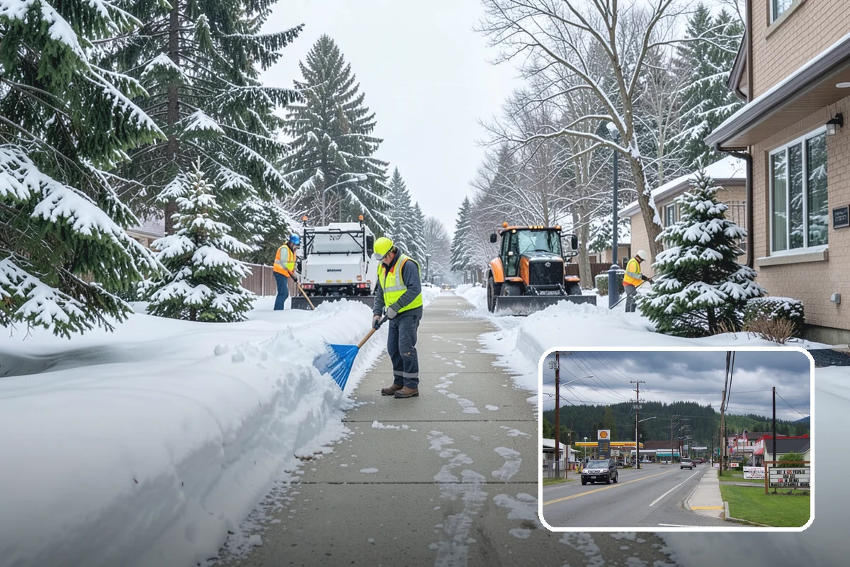 Grocery Store Snow Plowing in Granite Falls, Snohomish County, WA - Customer lot and cart corrals cleared through store hours