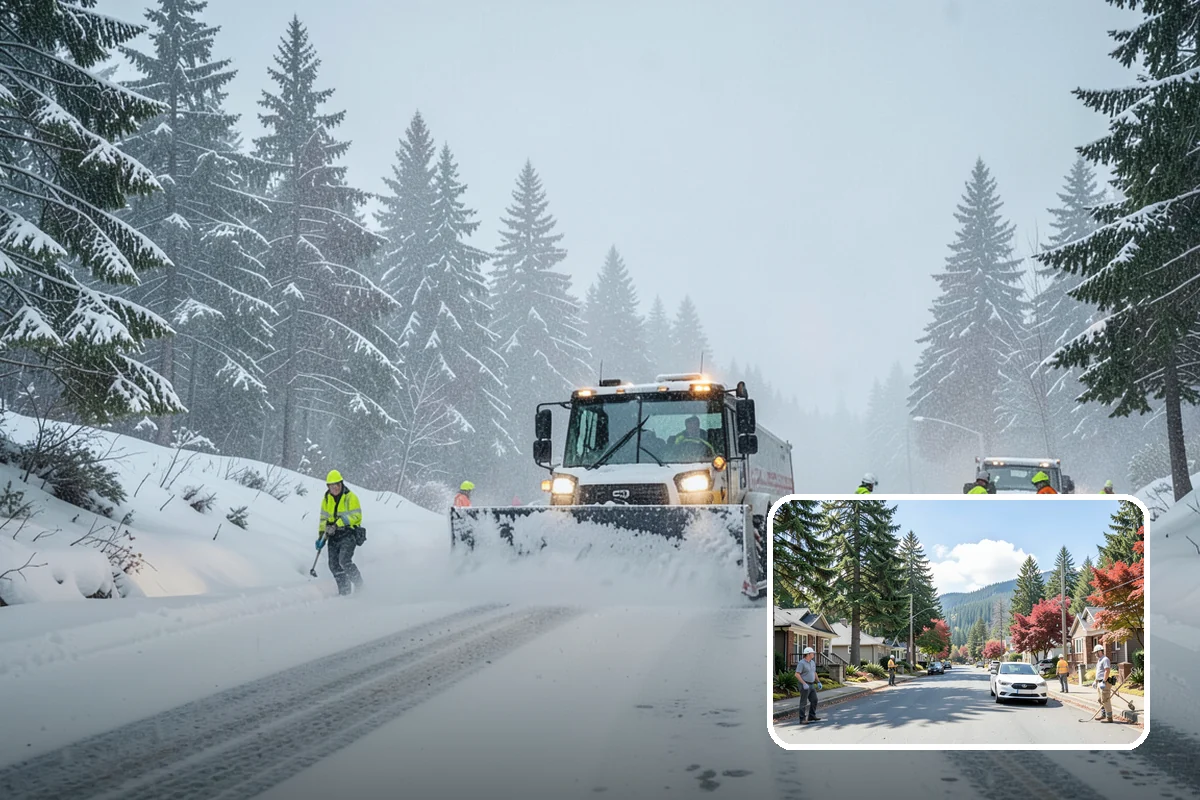 Grocery Store Snow Plowing in Hunts Point, King County, WA - Customer lot and cart corrals cleared through store hours