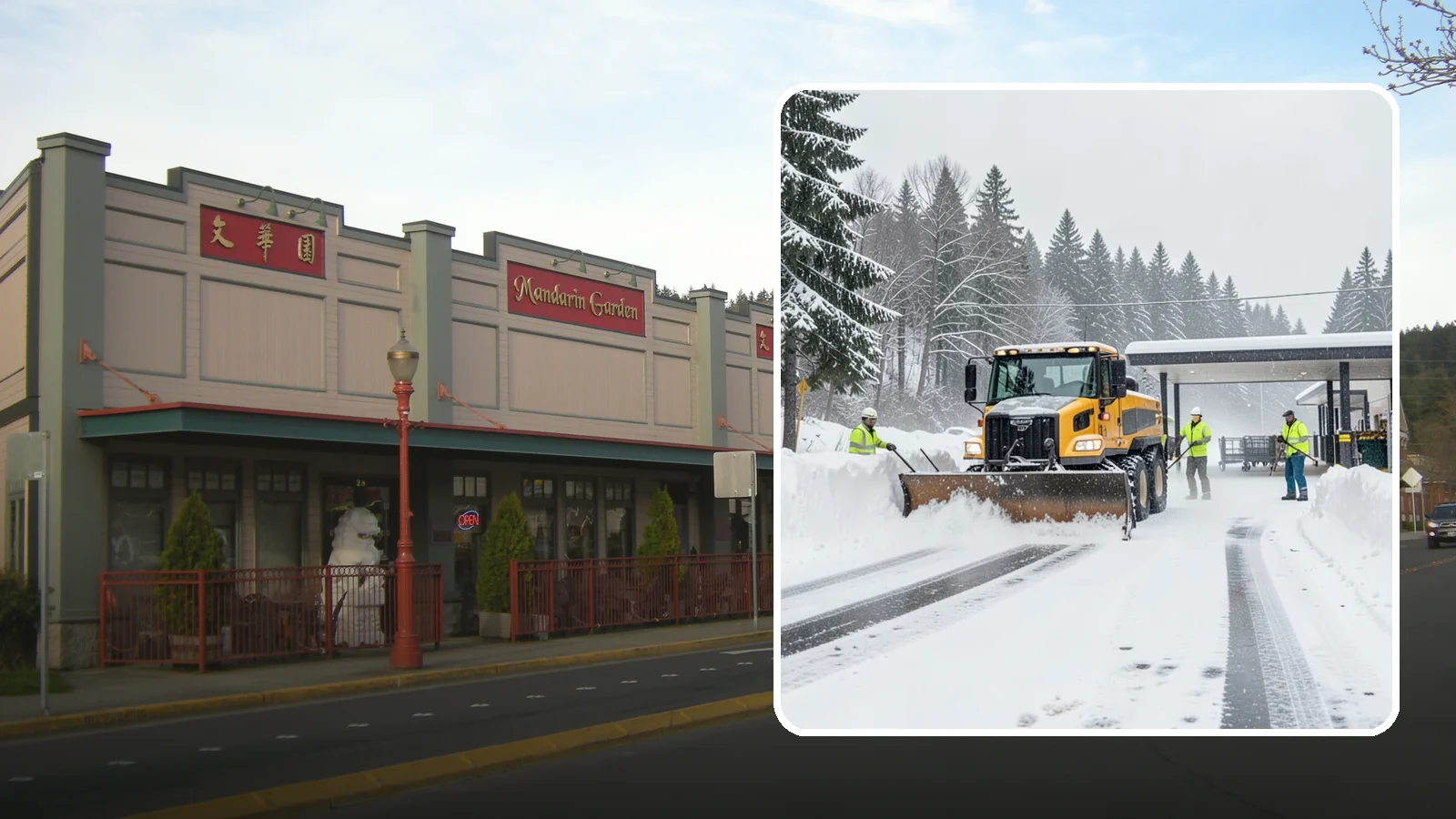 Grocery Store Snow Plowing in Issaquah, King County, WA - We plow grocery lots, cart corrals, and entrances around store hours so shoppers reach the doors with carts in hand.