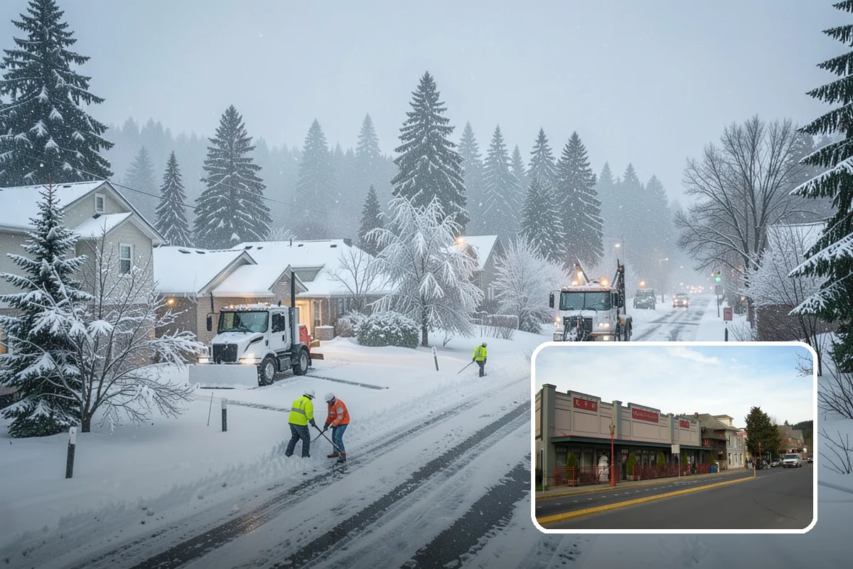 Grocery Store Snow Plowing in Issaquah, King County, WA - Customer lot and cart corrals cleared through store hours