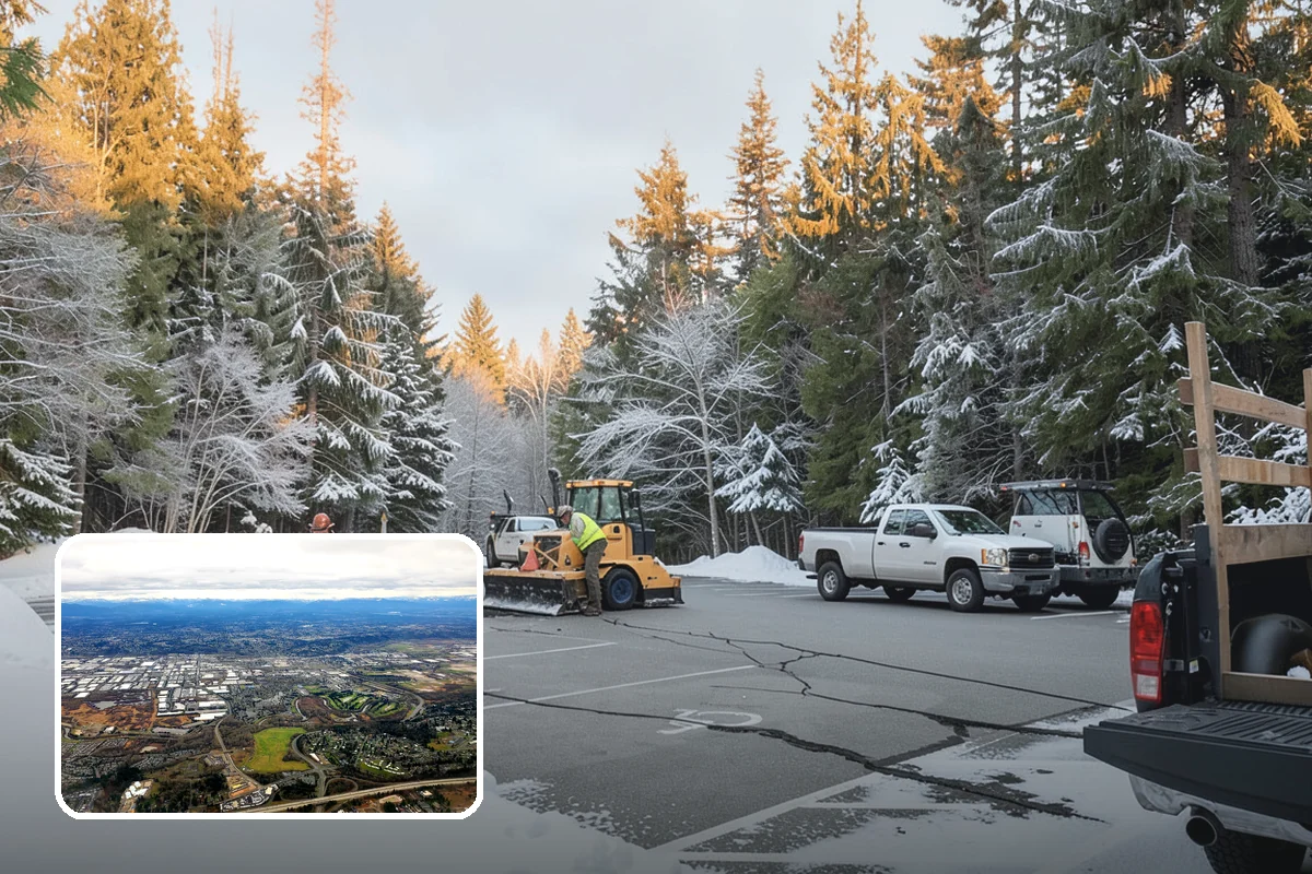 Grocery Store Snow Plowing in Kent, King County, WA - Customer lot and cart corrals cleared through store hours