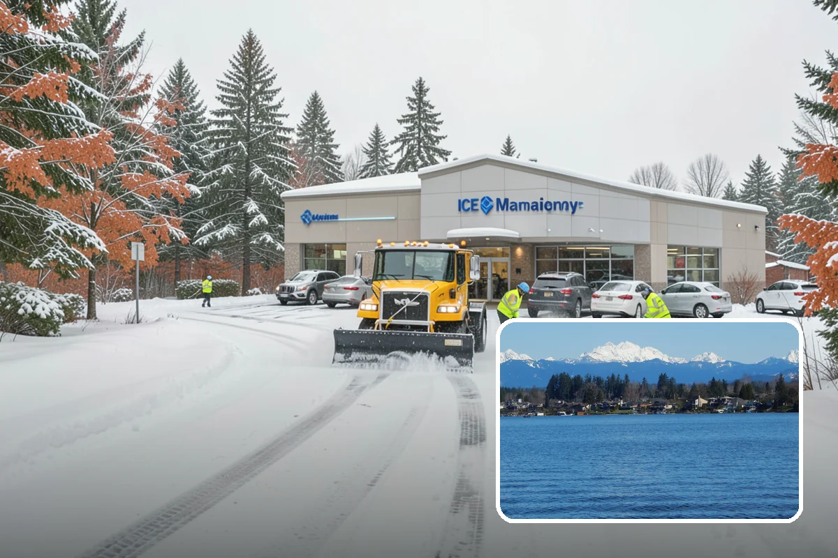 Grocery Store Snow Plowing in Lake Stevens, Snohomish County, WA - Customer lot and cart corrals cleared through store hours