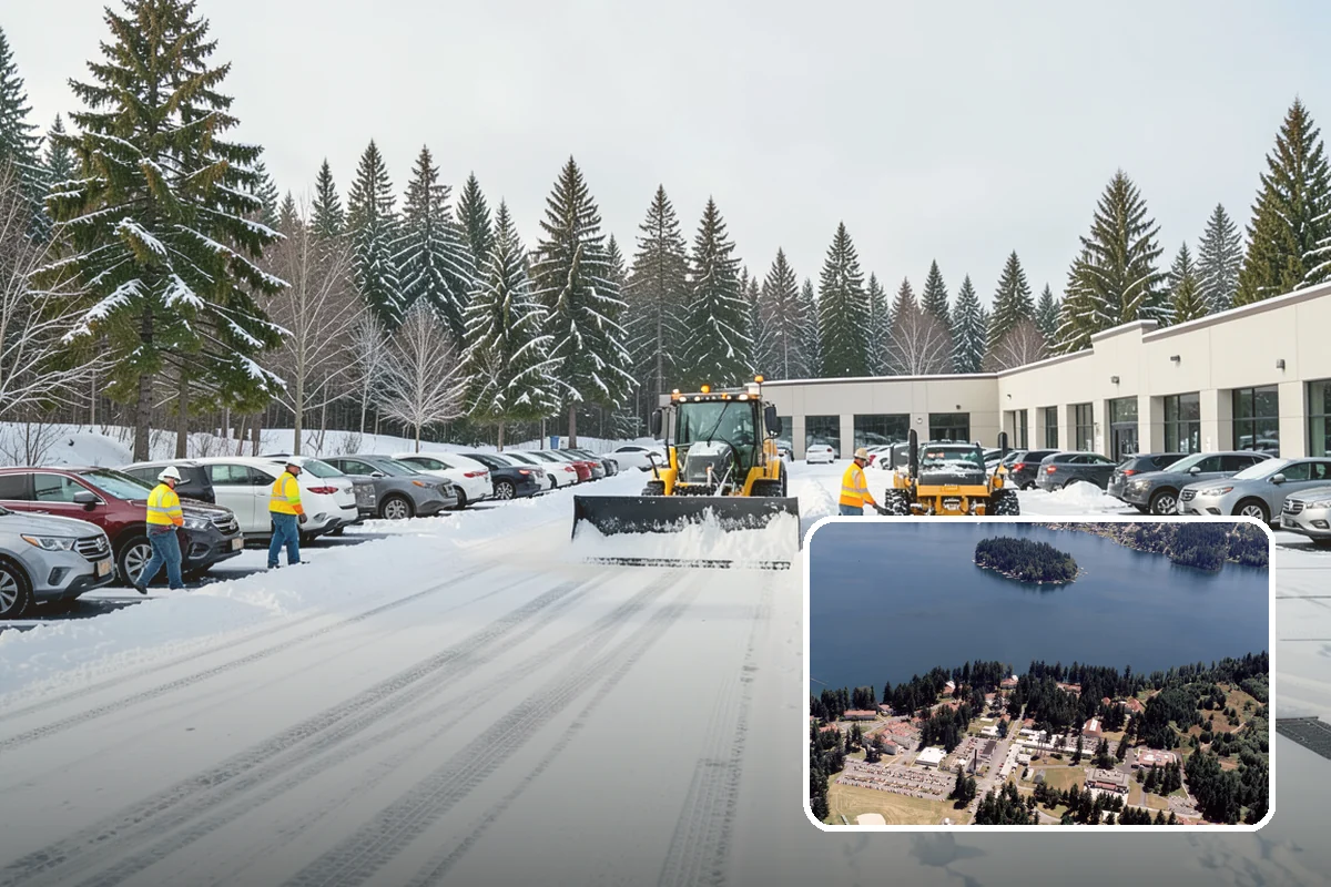 Grocery Store Snow Plowing in Lakewood, Pierce County, WA - Customer lot and cart corrals cleared through store hours