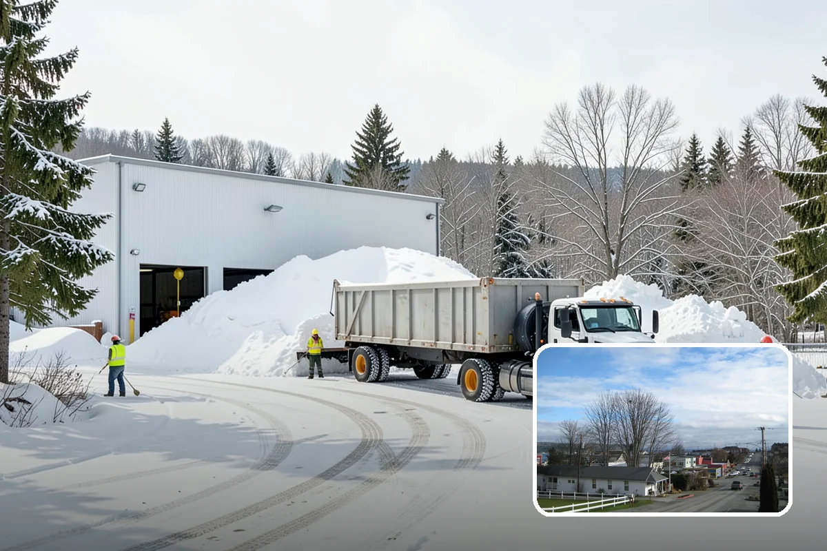 Grocery Store Snow Plowing in Langley, Island County, WA - Customer lot and cart corrals cleared through store hours
