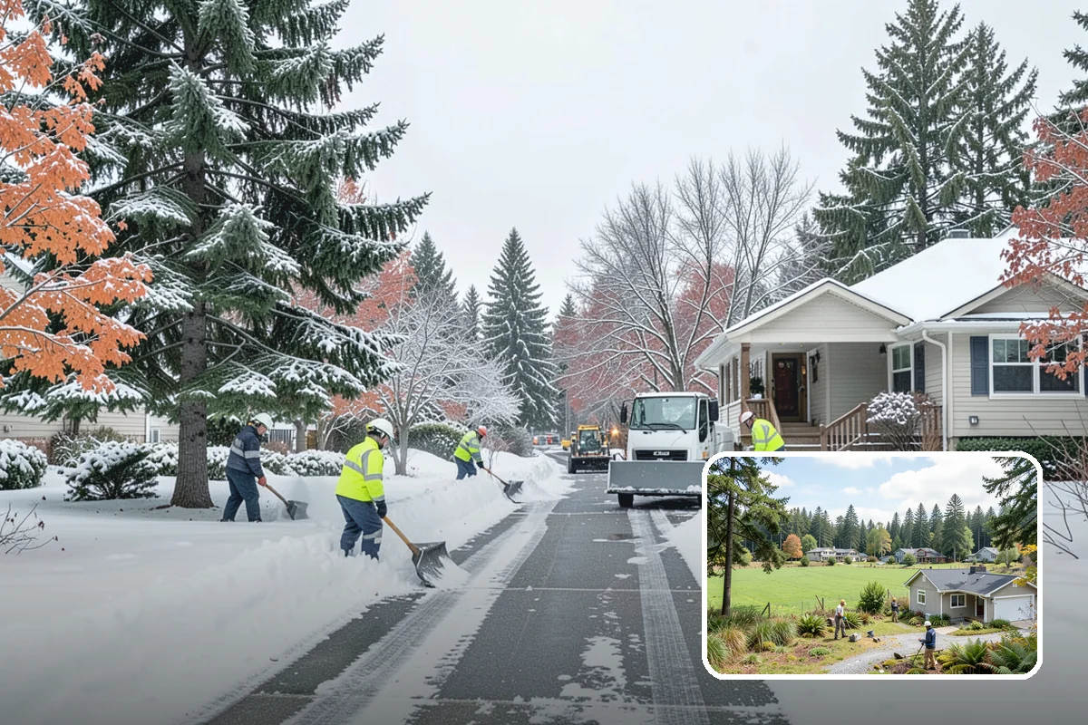 Grocery Store Snow Plowing in Lyman, Skagit County, WA - Customer lot and cart corrals cleared through store hours