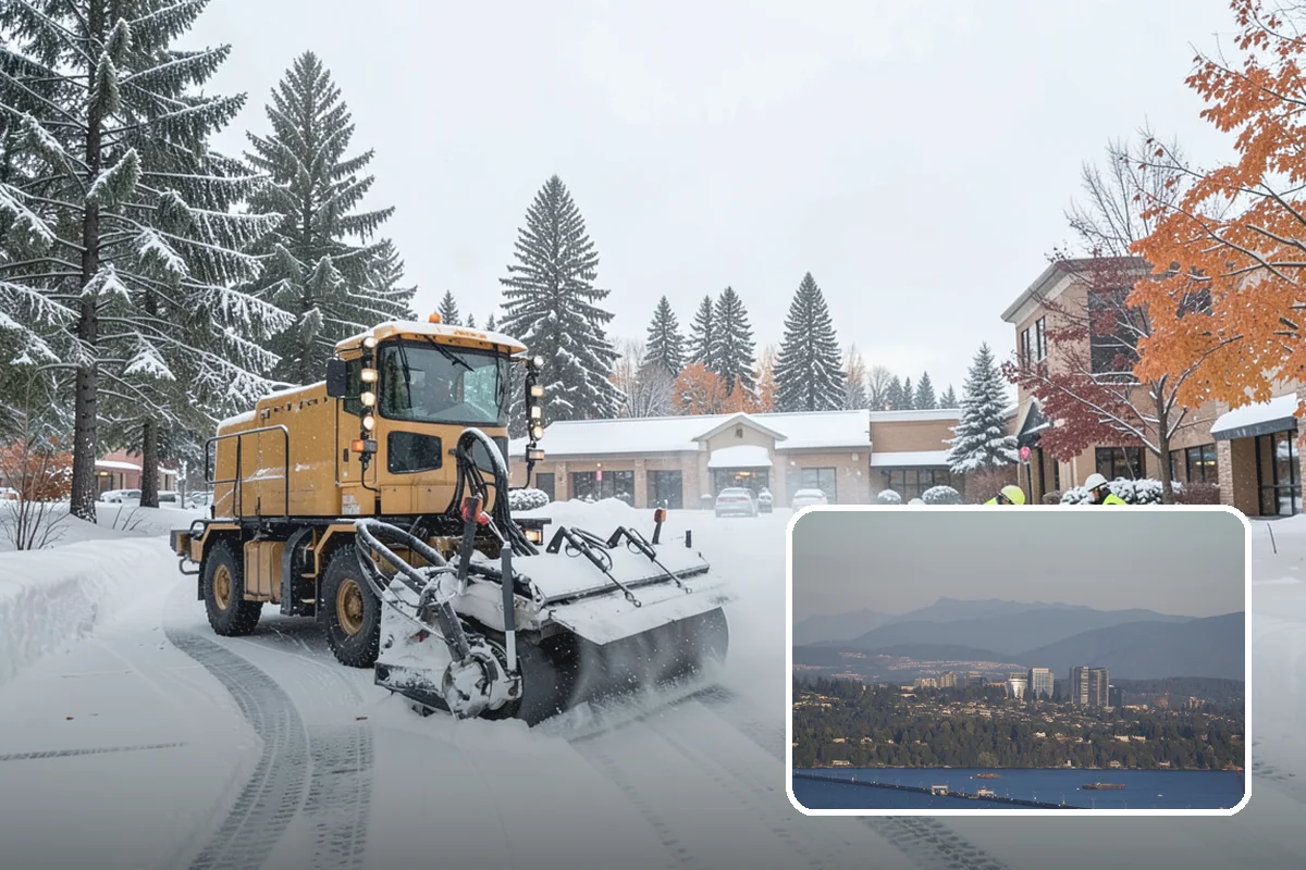 Grocery Store Snow Plowing in Medina, King County, WA - Customer lot and cart corrals cleared through store hours