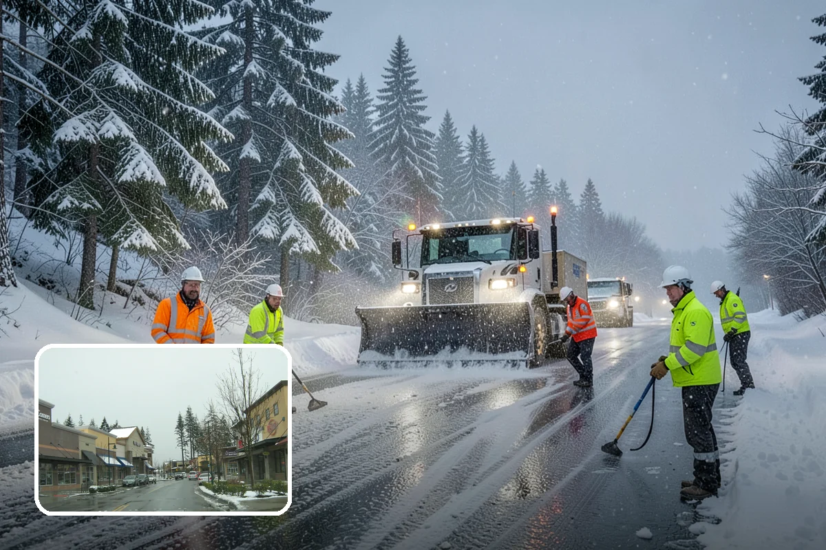 Grocery Store Snow Plowing in Mill Creek, Snohomish County, WA - Customer lot and cart corrals cleared through store hours