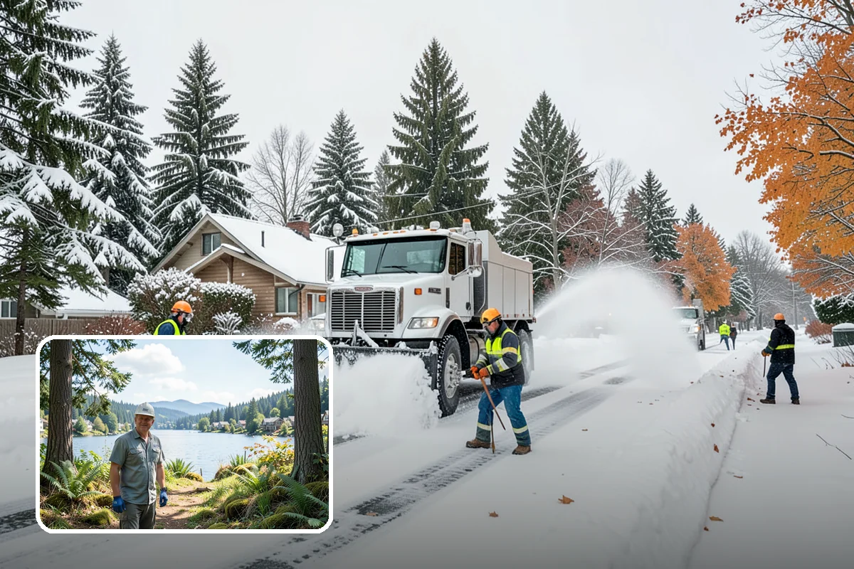 Grocery Store Snow Plowing in Milton, King County, WA - Customer lot and cart corrals cleared through store hours