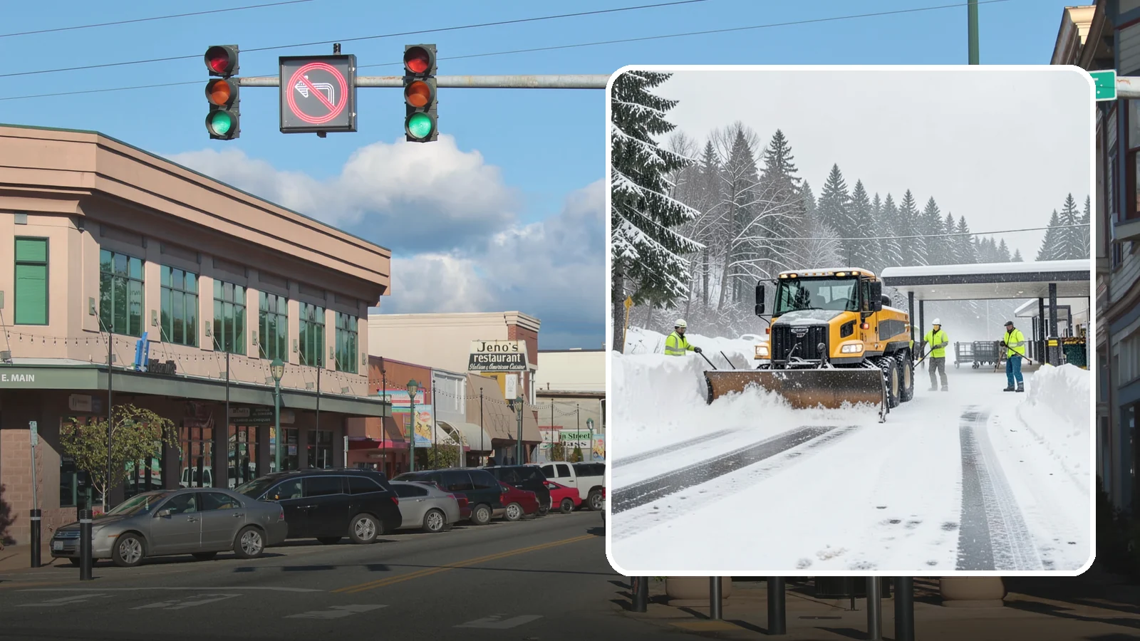 Grocery Store Snow Plowing in Monroe, Snohomish County, WA - We plow grocery lots, cart corrals, and entrances around store hours so shoppers reach the doors with carts in hand.