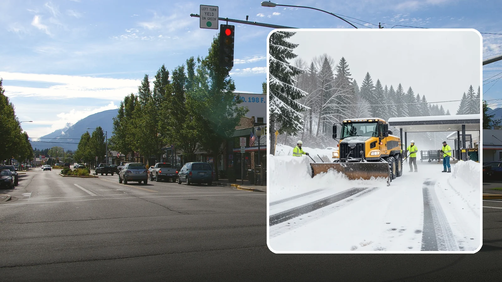 Grocery Store Snow Plowing in North Bend, King County, WA - We plow grocery lots, cart corrals, and entrances around store hours so shoppers reach the doors with carts in hand.
