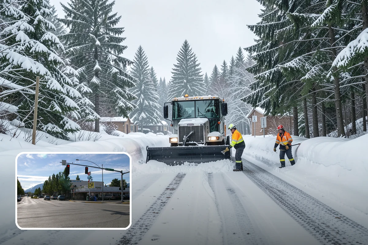 Grocery Store Snow Plowing in North Bend, King County, WA - Customer lot and cart corrals cleared through store hours