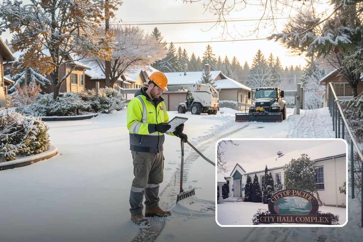 Grocery Store Snow Plowing in Pacific, King County, WA - Customer lot and cart corrals cleared through store hours
