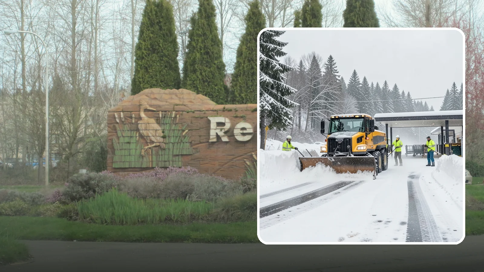 Grocery Store Snow Plowing in Renton, King County, WA - We plow grocery lots, cart corrals, and entrances around store hours so shoppers reach the doors with carts in hand.